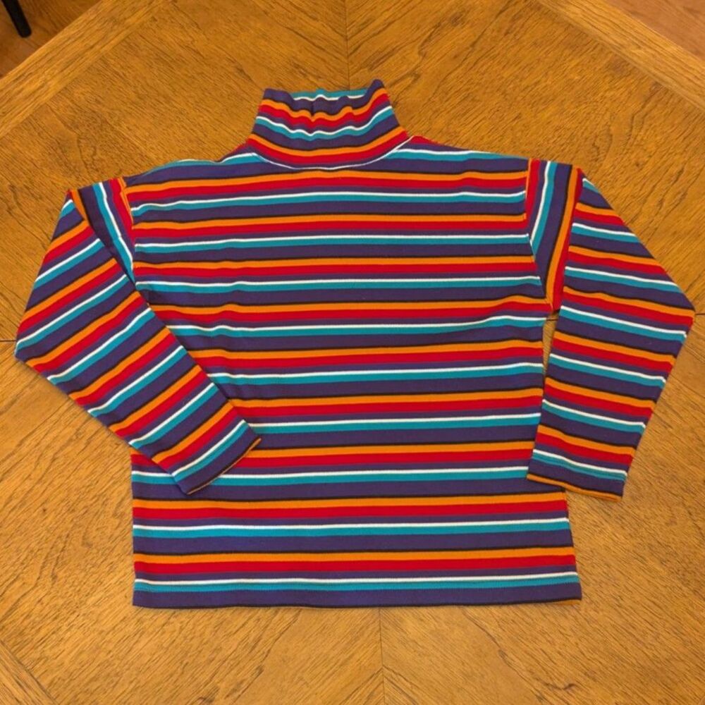 Vintage Rainbow Striped Turtleneck Top Small Clowncore Art Teacher  Kidcore
